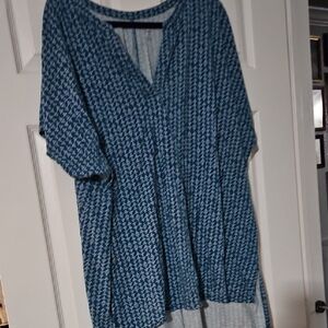 Woman Within Teal and White Patterned Top